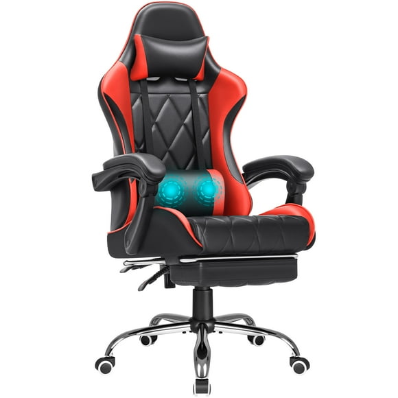 Homall Gaming Chair with Footrest Massage Office Chair Computer Racing Chair High Back PU Leather Chair,Red