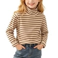 thumbnail image 2 of Spazoro Girls Turtleneck Long Sleeve T-Shirts, Relaxed Fit Striped Long Sleeve Stretchy Warm Casual Base Layer Tee Beige Size 7-8, 2 of 9