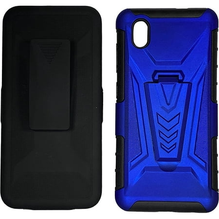 For Consumer Cellular Postpaid ZTE Avid 579 3 in 1 Combo Kickstand Holster Hybrid Cover Phone Case - Holster Blue