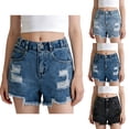 thumbnail image 4 of GiLiling Girls Ripped Denim Jean Shorts Mid Waist Straight Leg Elastic Waistband Distressed Frayed Hem Casual Summer Jorts for Kids Teens (Blue, 7-8 Years), 4 of 8