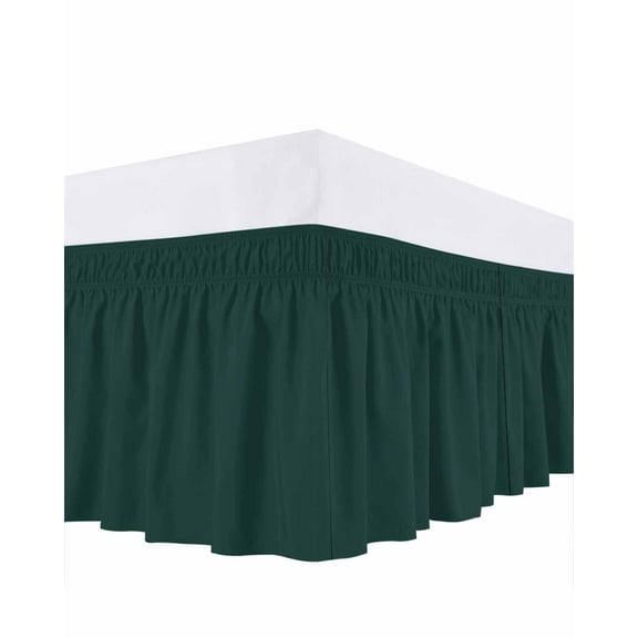 Solid Color Bed Skirt Queen Size 18" Drop Deep Green Ruffled Wrap Around Bed Skirts Adjustable Elastic Bedskirt Dust Ruffle for Queen Size Bed