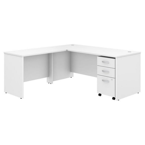 Scranton & Co 72" Contemporary Engineered Wood L Shaped Desk w/Cabinet in White