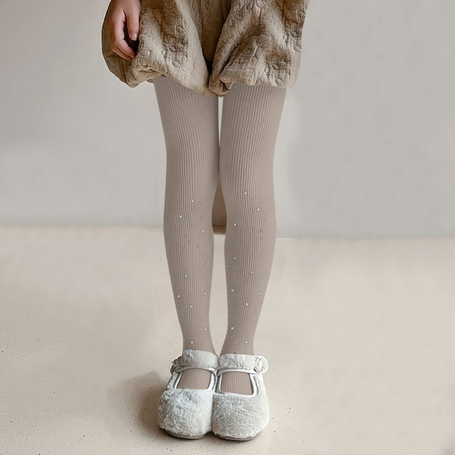 Cowsor Toddler Baby Girls Winter Fleece Lined Leggings Knit Thick Warm Full Length Tights Basic Velvet Pants