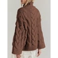 thumbnail image 5 of Czanzd Womens Cable Knit Turtleneck Sweater Oversized Loose Pullover Tops-Brown,M, 5 of 8