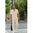 thumbnail image 6 of Coshow Men's 2 Piece Outfit Casual Short Sleeve Button Down Shirt Beach Summer Loose Pant Sets, 6 of 7