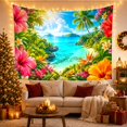 thumbnail image 3 of Vibrant Tropical Bay with Hibiscus and Lush Foliage, Serene Coastal Style for Beach Lovers, Nature Inspired Art Decor, Housewarming Gift, Tapestry Wall Hanging for Living Room and Bedroom, 3 of 7