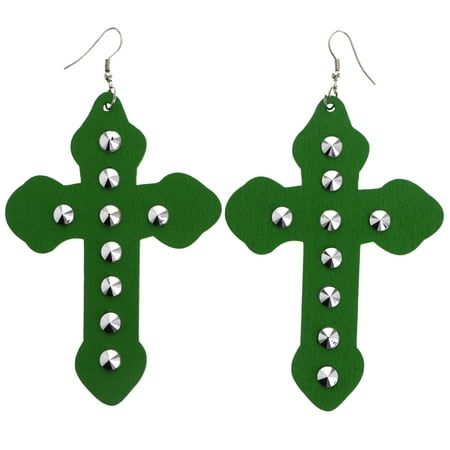 Mi Amore Spike Cross Dangle-Earrings Green &
