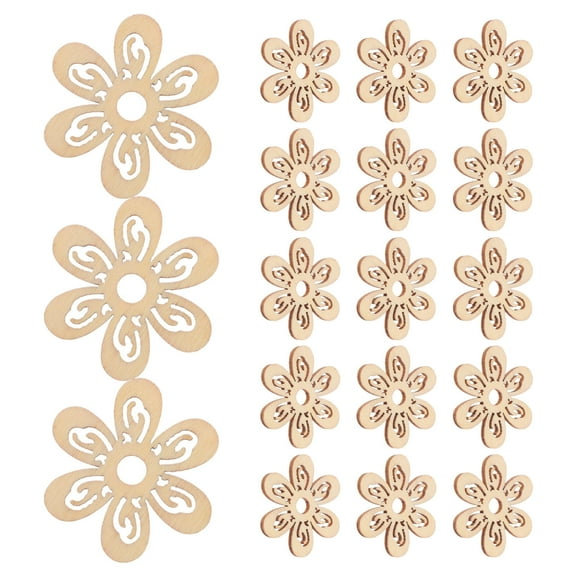 WEUVEB 20Pcs Wood Flower Decoration with Hollow Out Design for DIY and Celebration