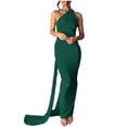 thumbnail image 2 of Antinious Ladies Summer Dress,Formal Party Dresses for Women,Wedding Guest Dresses for Women Solid Hanging High Slit Sleeveless Formal Evening Dresses,Green,L, 2 of 5