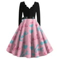 thumbnail image 3 of Valentine's Day Dresses for Women Long Sleev Vintage Floral Print V-Neck A-Line Cocktail Party Dress with Belt Light pink S, 3 of 3