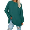 thumbnail image 1 of NINGMENG Hauts pour Femmes Couleur Unie Col Rond Manches Longues Tricotés Légers Chandail Tee-Shirts Usage Quotidien, Vert, TP, 1 of 8