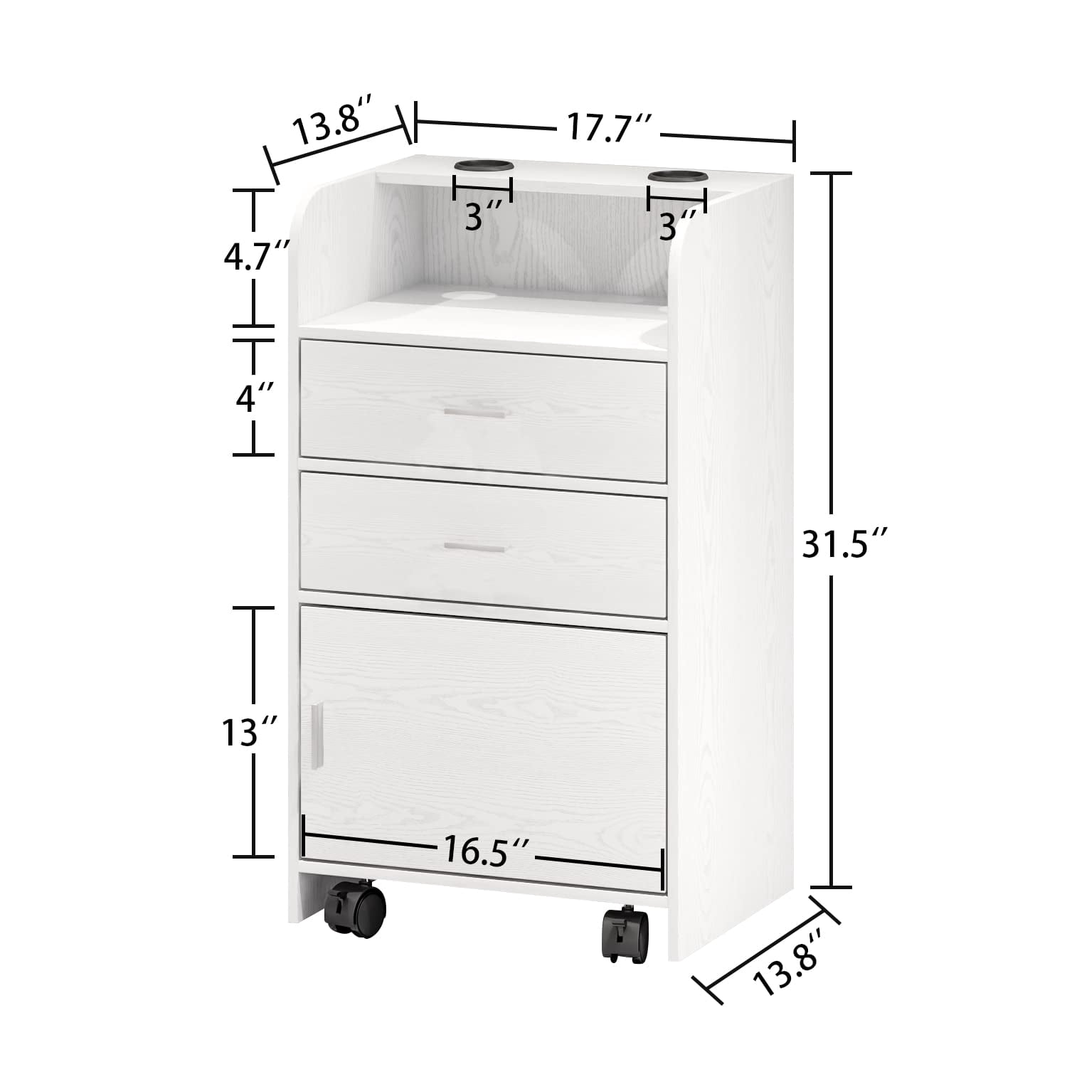 Catrimown Salon Station, Storage Cabinet with 2 Drawers & Large Cabinet, White