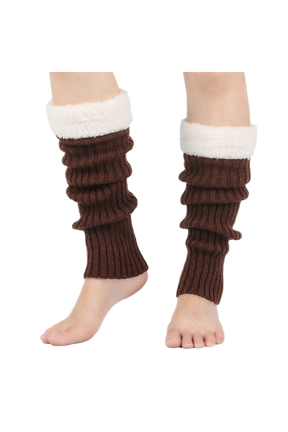 Seductiva Women's Winter Color Blocked Knitted Sock Hairy Warm Leg Stacked Socks Christmas Warm Foot Coffee