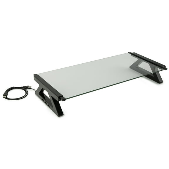 Mount-It! Glass Monitor Riser | Fits 13"-27" Screens 20LBS Capacity | 3 USB Hub Ports