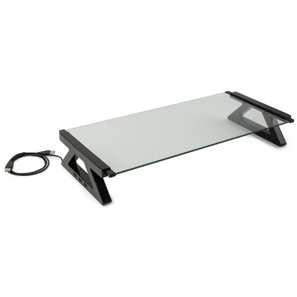 MountIt! USB Monitor Stand and Notebook Stand Glass Desk Riser with