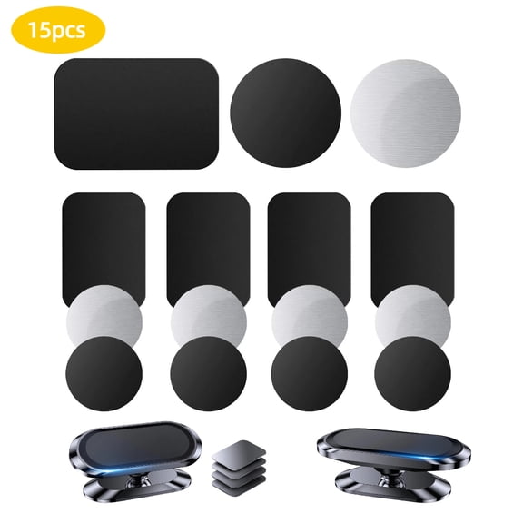RYLZX 15 Pack Universal Metal Plate for Magnetic Phone Car Mount Holder Cradle with Adhesive (Compatible with Magnetic Mounts) - Black 5 Rectangle and 5 Round ,5 Round Silver