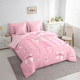 thumbnail image 3 of Castle Fairy Kids Teens Personalized Initial T Bedding Comforter Set 7pcs,Kawaii Pink Ribbon Bowknot Queen Bedding Sets Super Cozy,Dreamy Princess Queen Sheet Sets,Luxury Bedroom Decor,Reversible, 3 of 8