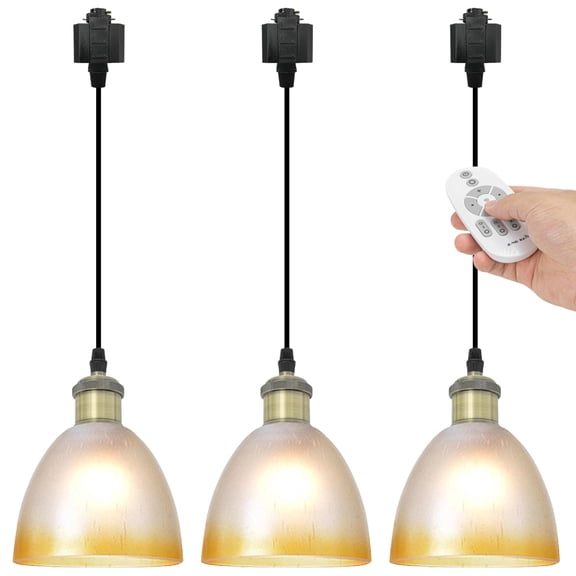 Kiven H-Type track lighting pendants,Modern h track pendant lights with Glass Globe,3-Light Track Lighting Fixture Dimmable for Kitchen Island Hallway Restaurant,Bronze Socket