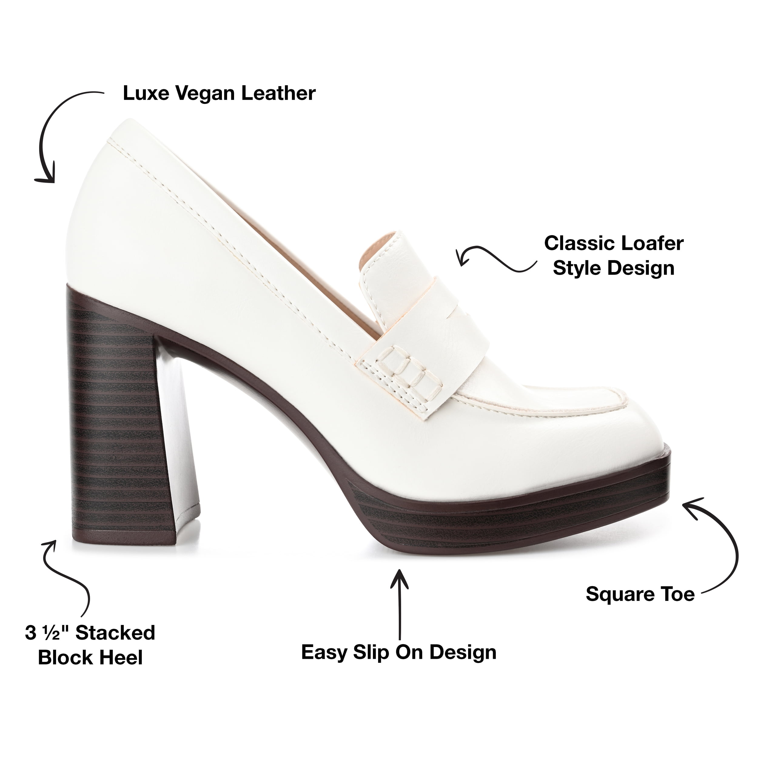 Journee Womens Ezzey Loafer Mid Stacked Heel Square Toe Pumps, Widths Available
