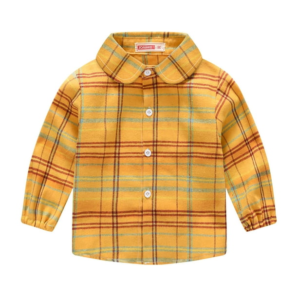 Gibobby blusas de cuello Camisa de invierno de manga larga para niños pequeños y niñas, abrigo, prendas de vestir para bebés, ropa a cuadros, negro, , rosa(Anaranjado, 3-4 Años)
