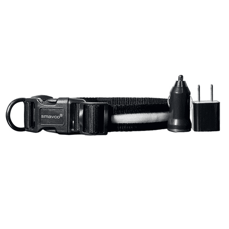 SMAVCO Airtag Holder LED Dog Collar Rechargeable, Waterproof, Adjustable, Soft, Reflective with USB Car & Wall Charger