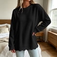 thumbnail image 5 of Women's Waffle Knit Crew Neck Long Sleeve Pullover Tops, Scalloped Hem & Scallop Cuffs Design, Loose Fit Casual Sweatshirt, Solid Color Fall Tunic Shirts for Women Black 3XL, 5 of 5