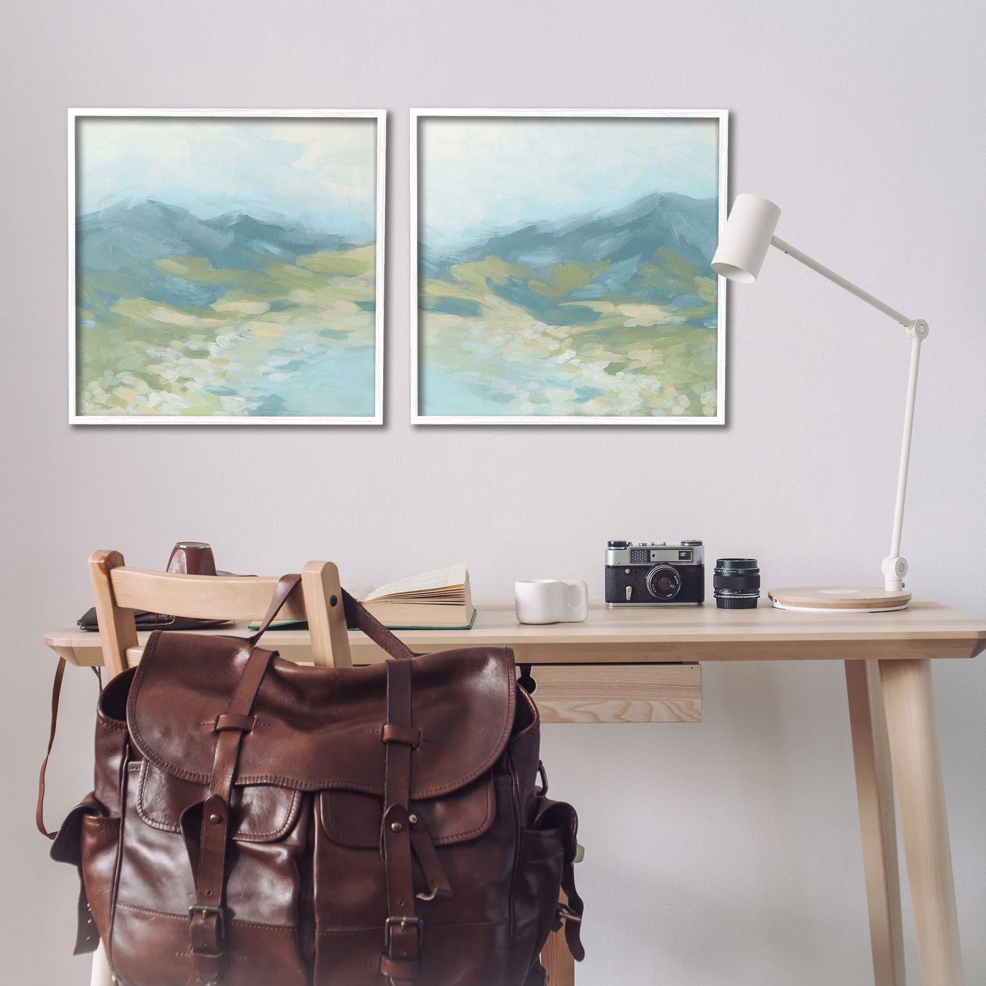 Stupell Industries Foggy Mountain Pond Landscape Painting White Framed Art Print Wall Art, 24 x 24, Set of 2