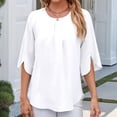 thumbnail image 4 of Women'S Casual Chiffon Blouse Tops 1/2 Ruffled Sleeve Crew Neck Loose Fit Blouses Shirts White L, 4 of 8