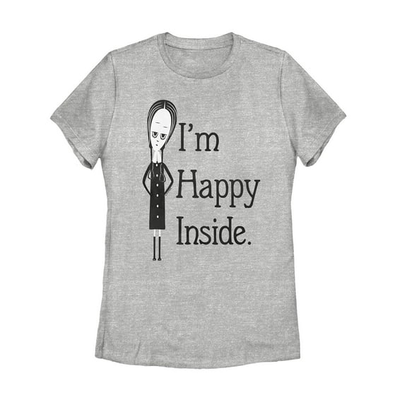 Women's Addams Family Wednesday Happy Inside  Graphic Tee Athletic Heather Small