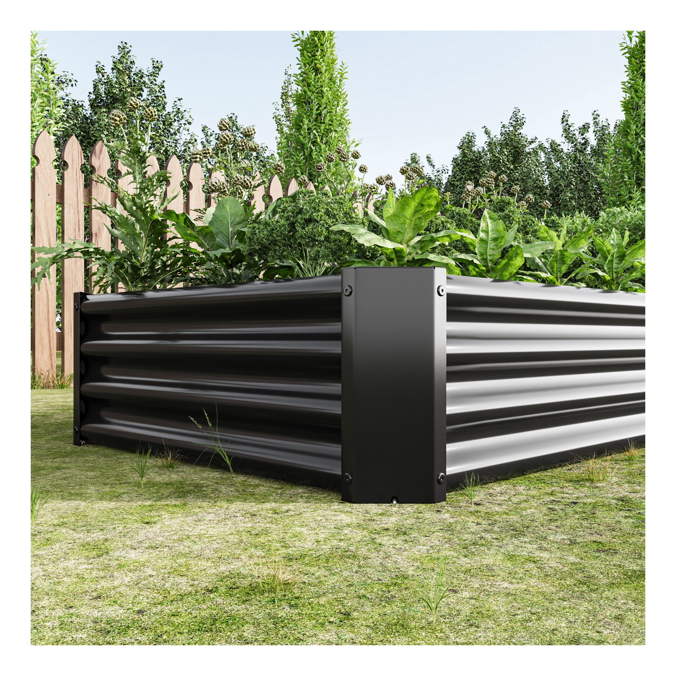 Elio Outdoor Metal 6×3×x1ft Raised Garden Bed, 6FT Planter Box, Rust-Resistant, Open Bottom, Sturdy Design for Vegetables, Flowers, Herbs, Black