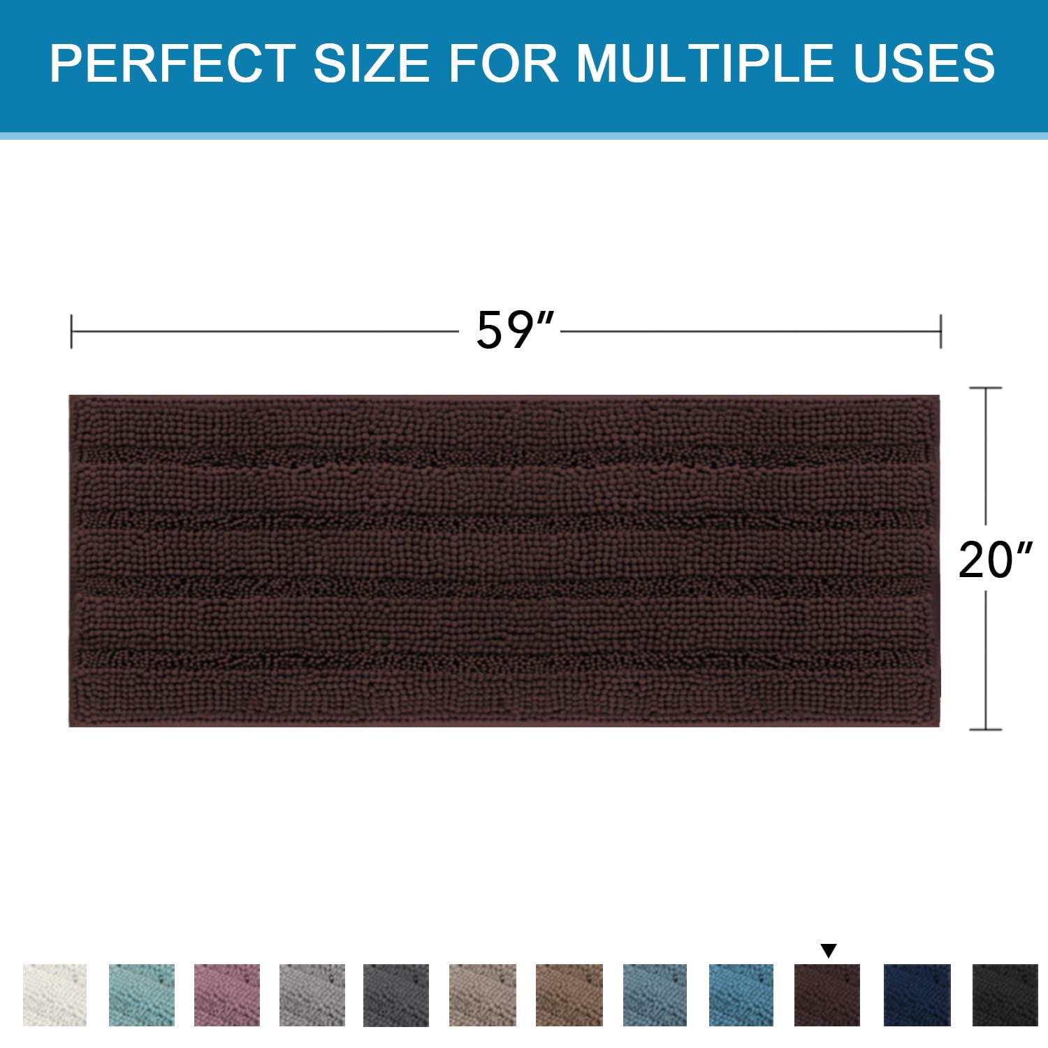 PrimeBeau 59x20 inch Oversize Non-Slip Long Striped Rugs for Powder Room, Chocolate