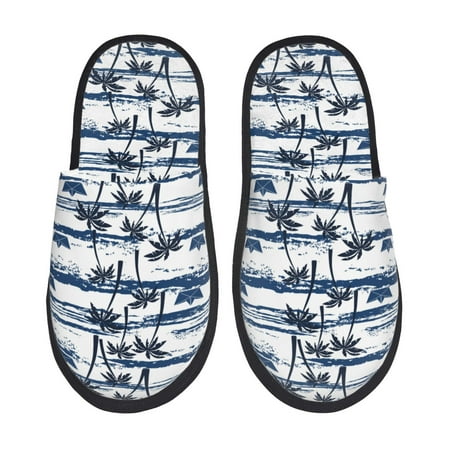 Balery Palm Tree Slient Indoor Furry Fleece Comfort House Shoes Soft Non-Slip Home Shoes Cotton slippers House Slippers-- Large