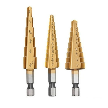 Meterk High Speed Steel Titanium Step Drill Bit Set, 3 Pieces