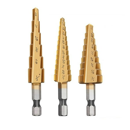 

Andoer Step Drill Bit Set for Metal 3 Pcs/ Set High Speed Steel Titanium Step Drill Bit Set HSS Multiple Hole Drilling for Wood Metal