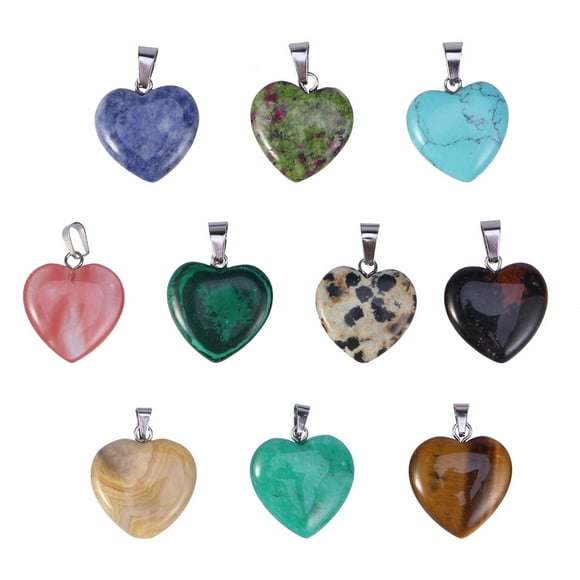 Miangastore 10 Pcs Perles de Guérison en Forme de Cœur Breloques en Pierre Naturelle Pendentifs en Forme de Cœur Pendentifs en Pierre DIY Breloques en Cristal pour Fabrication de Colliers et Bijoux (Couleur Aléatoire/20mm/ Sans Collier)