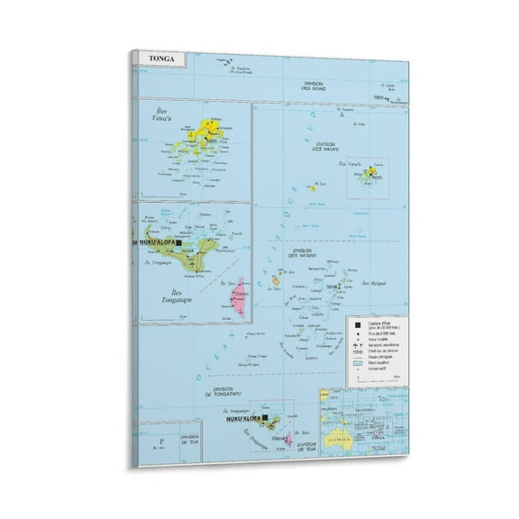 Tonga Map Posters Painting On Canvas Wall Art Poster Scroll Picture Print Living Room Walls Decor Home Posters 20x30inch(50x75cm)