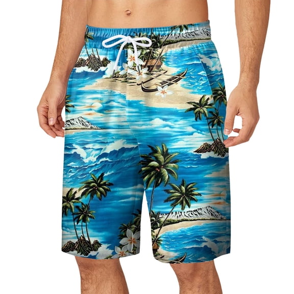 JAJAHO Mens Hawaiian Shorts Summer Beach Vacation Clothes Tropical Print Loose Fit Drawstring Shorts Stylish Bottoms