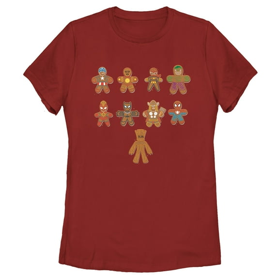 Women's Marvel Christmas Gingerbread Cookie Avengers Graphic Tee Red 2X Large