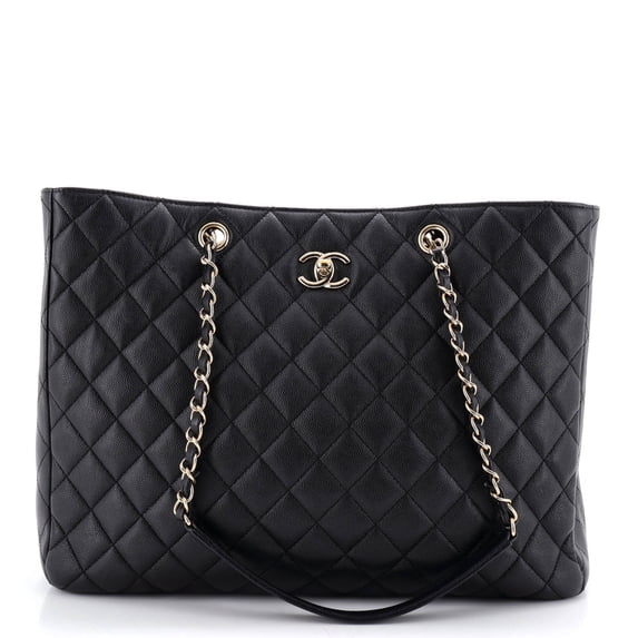 Pre-Owned Classic CC Shopping Tote Quilted Caviar Large By Rebag