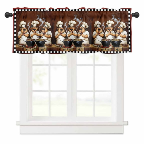 Funny Chefs Valances for Windows Chef Cooking Food Rod Pocket Curtain Valance Window Treatment Short Curtains for Kitchen Living Room, 54"x18"