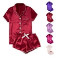 thumbnail image 7 of LEKDFST Silk Satin Pajama Set for Women 2 Piece Lounge Pjs Shorts Matching Summer Sleepwear Button Down Shirt Shorts Hot Pink L, 7 of 7