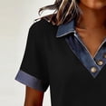 thumbnail image 6 of CQONEPT Blouse Tops for Womens Button Patchwork Denim Sweatshirt Short Sleeved Top Summer Casual Tops Black XL, 6 of 7