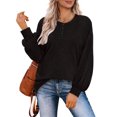 thumbnail image 1 of Top de manga larga para mujer, jersey con botones y cuello redondo, blusa informal holgada de manga larga para mujer, negro S, 1 of 6