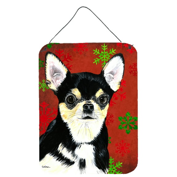 Carolines Treasures SC9439DS1216 Chihuahua Red and Green Snowflakes Holiday Christmas Wall or Door Hanging Prints