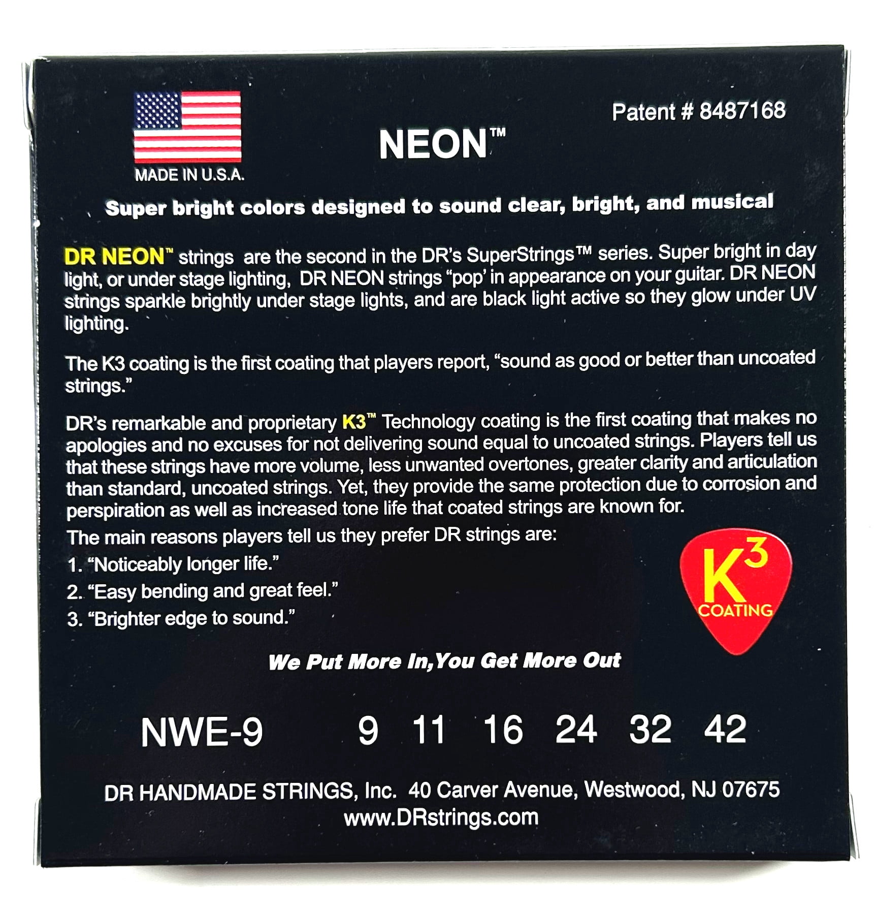 DR Strings Guitar Strings 2 Pack Electric Neon White 09-42 Light