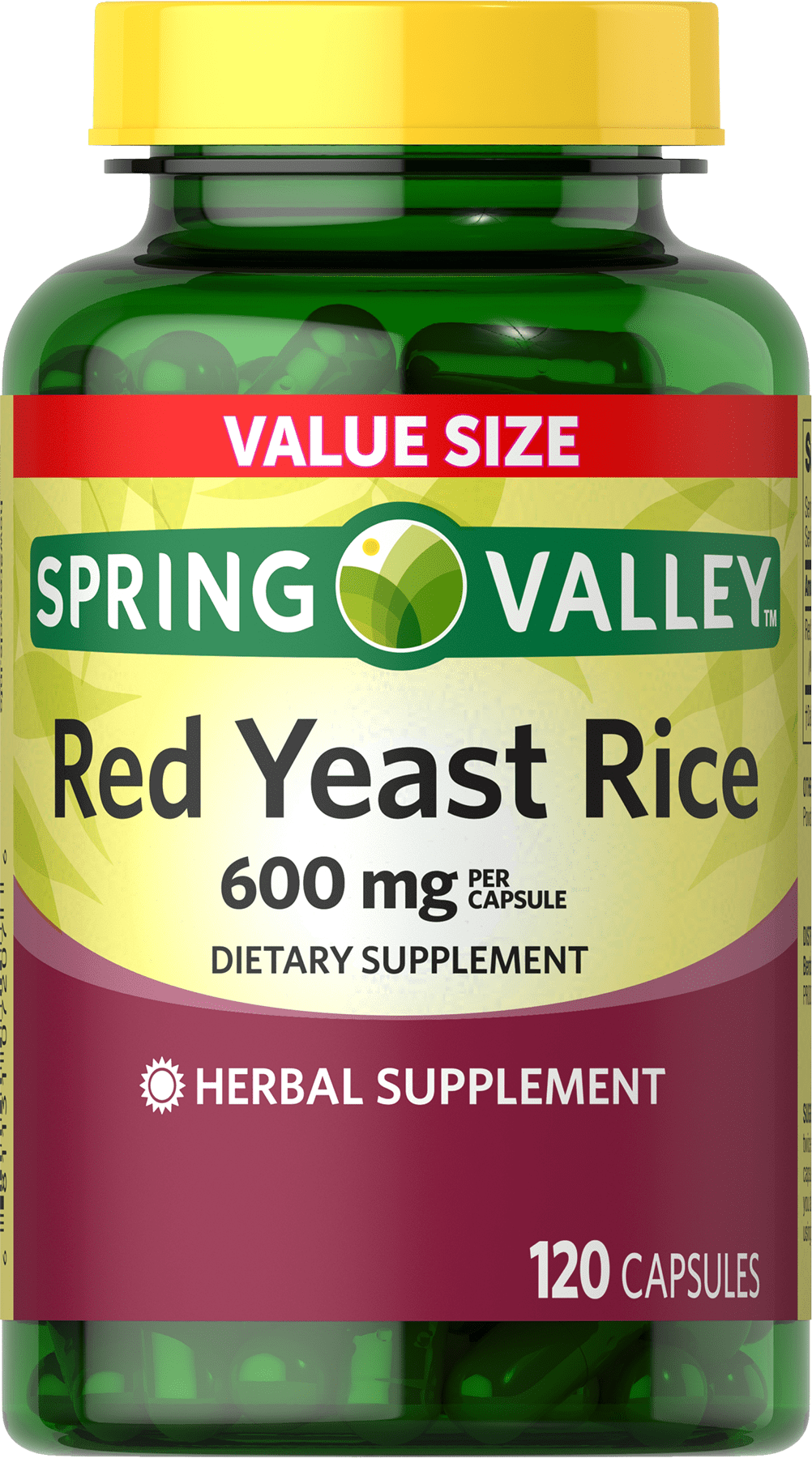 Spring Valley Red Yeast Rice, 600 mg Capsules, 120 Count, Dietary Supplements