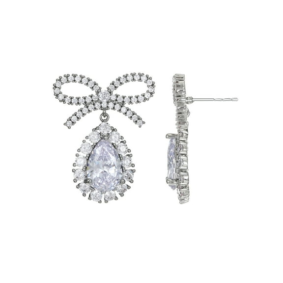Believe by Brilliance Women's Fine Silver Plated Earrings with Genuine CZ Stones, Bow Motif, Female, 1 Pair