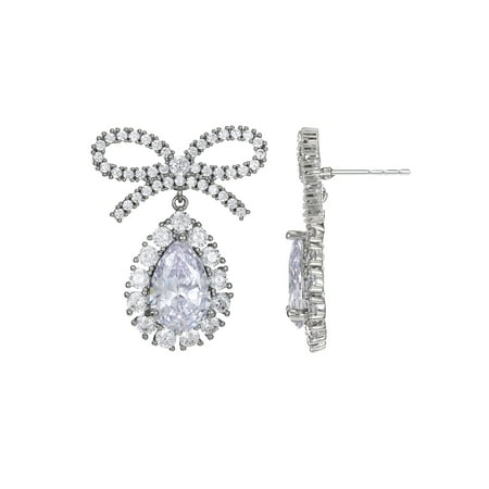 Believe by Brilliance Women's Fine Silver Plated Earrings with Genuine CZ Stones, Bow Motif, Female, 1 Pair