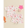 thumbnail image 2 of Bagilaanoe 2pcs Toddler Baby Girl Shorts Set Short Sleeve Print T Shirt Tops + Shorts 6M 12M 18M 24M 3T 4T Kids Casual Summer Clothes, 2 of 7