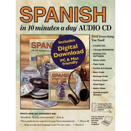 Spanish in 10 Minutes a Day Audio CD : Language Course for Beginning and Advanced Study. Includes Workbook, Audio Cds, Software, Flash Cards, Sticky Labels, Menu Guide, Phrase Guide. Grammar. Bilingual Books, Inc.